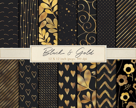 Black and gold digital paper black and gold scrapbook paper | Etsy