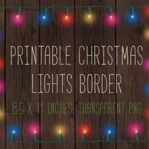 Borda de luzes de Natal para impressão, luzes de fadas, borda, moldura, 8,5x11, carta, imprimível, luzes de fadas, madeira, clipart, sobreposição, DOWNLOAD
