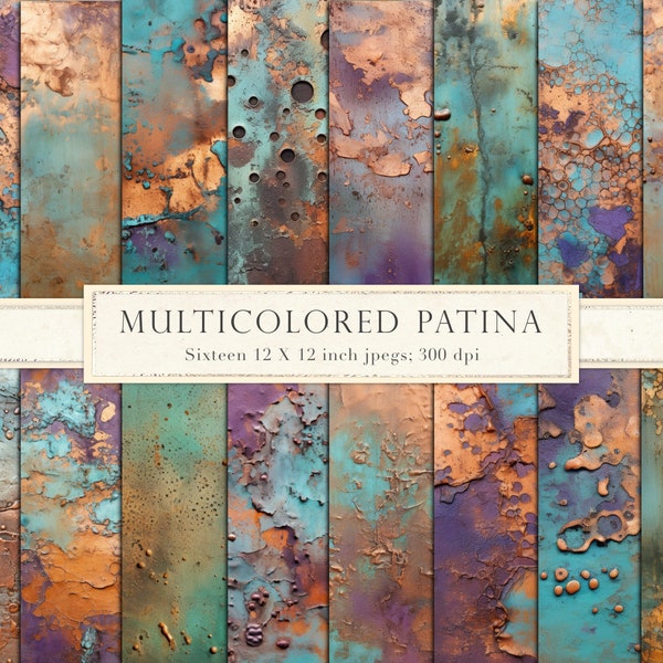 Multicolored patina, copper, colorful, metallic, patina, iridescent, digital paper, scrapbook, background, rust texture, metal, vintage