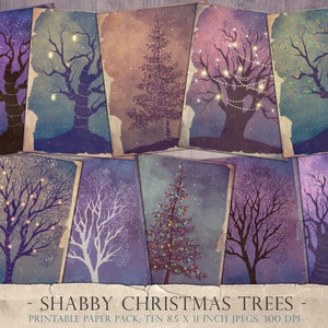 Giornale spazzatura, alberi di Natale, vintage, squallido, fogli di collage, inverno, neve, alberi, scrapbooking, strappato, carta digitale, 8,5 x 11, DOWNLOAD