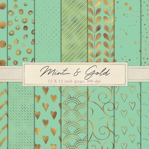 Mint gold digital paper, mint gold scrapbook paper, digital scrapbooking, mint gold wallpaper, instant download