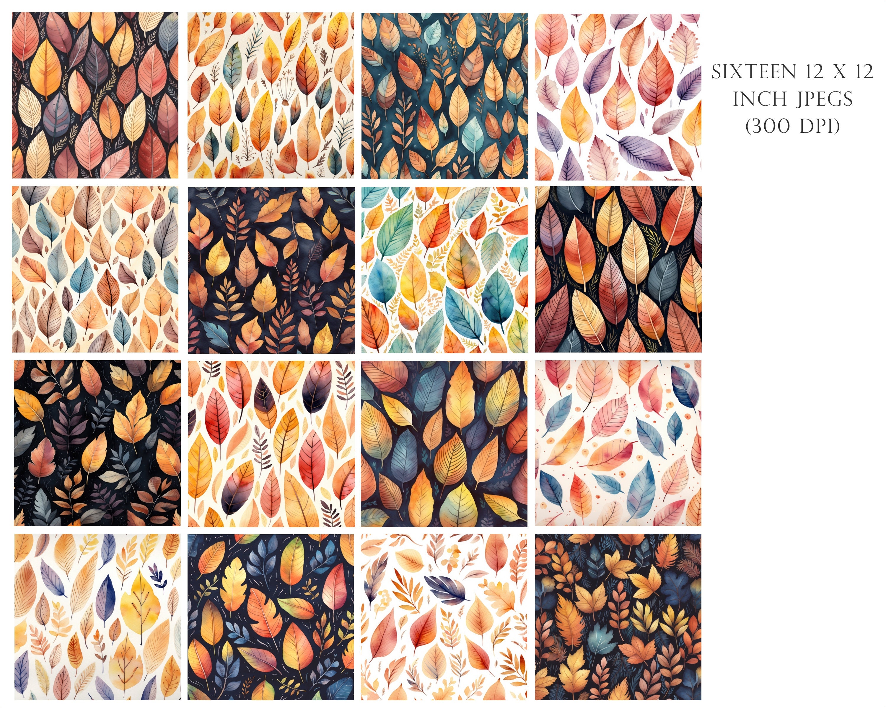 Watercolor Boho Leaves, Pattern, Digital Paper, Scrapbook Paper, Fall ...