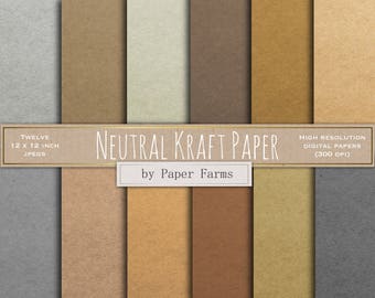 Neutral Kraft paper, kraft digital paper, kraft scrapbook paper, textured paper, kraft paper textures, grey, brown, neutral, DOWNLOAD