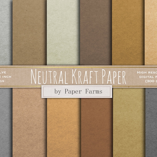 Neutral Kraft paper, kraft digital paper, kraft scrapbook paper, textured paper, kraft paper textures, grey, brown, neutral, DOWNLOAD