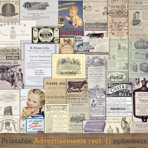 Vintage Werbung, Ephemera, Collage Sheet, Junk Journal, Ads, alte Werbung, Vintage Werbung, Modemedizin, kuratiert, printable, DOWNLOAD