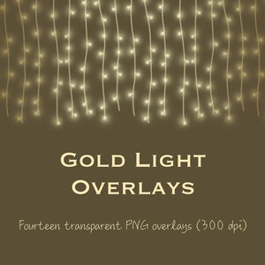 Gold light clipart, gold string lights clipart, gold light overlays, gold bokeh, gold fairy lights, metallic light, metallic bokeh, DOWNLOAD image 3