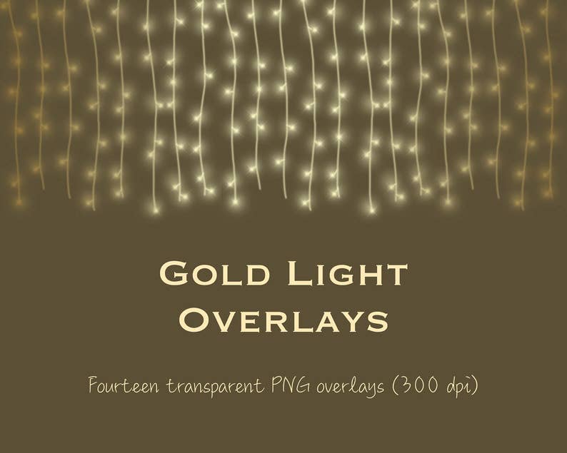 Gold light clipart, gold string lights clipart, gold light overlays, gold bokeh, gold fairy lights, metallic light, metallic bokeh, DOWNLOAD image 3