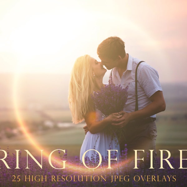 Ring of fire overlays, ring of light overlay, sun ring, lens flare, radial flare, gold ring, wedding, ring, photoshop overlay, engagement