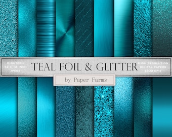 Teal foil and glitter, teal foil textures, teal foil digital paper, teal foil backgrounds, teal foil scrapbook paper, teal metal, glitter