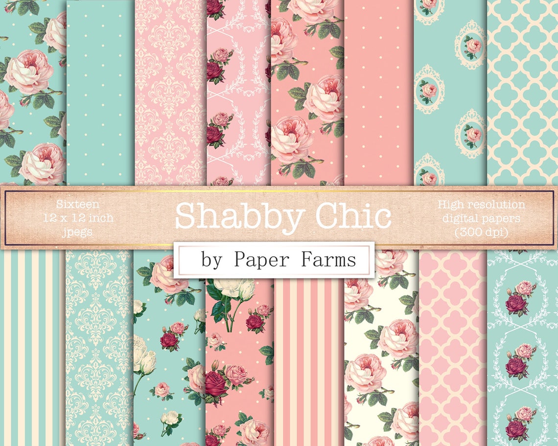 Shabby Chic Digital Paper Shabby Chic Scrapbook Paper Roses - Etsy