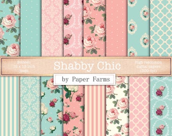 Shabby chic digital paper, shabby chic scrapbook paper, roses, vintage flowers, vintage floral, digital paper, scrapbook paper, dots, damask