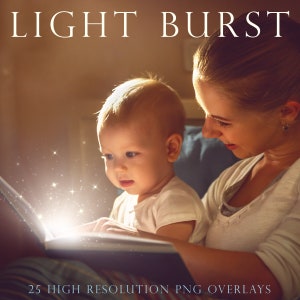 May include: A mother is reading a book to her child, with a bright light shining from the pages. The light creates a magical effect, with sparkles and stars surrounding the book. The image is a high-resolution PNG overlay.