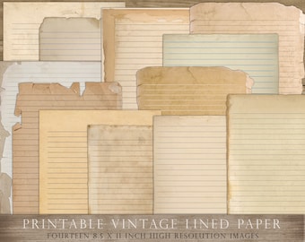 Lined paper, printable, junk journal, shabby, old, antique paper, paper textures, torn, edges, png, 8.5 x 11, letter sized, writing paper