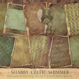 Junk journal, collage sheets, Celtic, shimmer, St. paddy&#39;s day, St. Patrick&#39;s day, Celtic knot work, digital, paper, scrapbook, DOWNLOAD