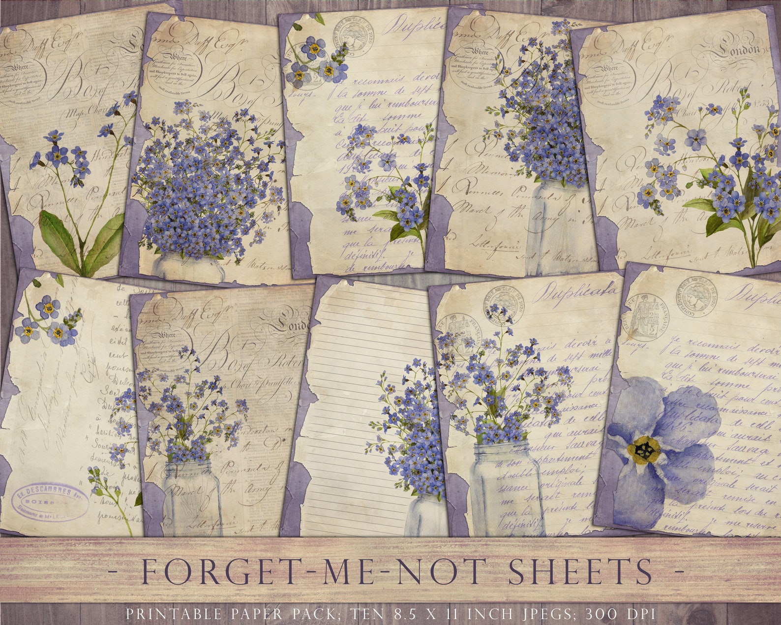 Forget-me-not Digital Paper Junk Journal Sheets Printable - Etsy