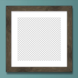 May include: A brown wooden picture frame with a white mount and a clear, transparent space for a photo or artwork.