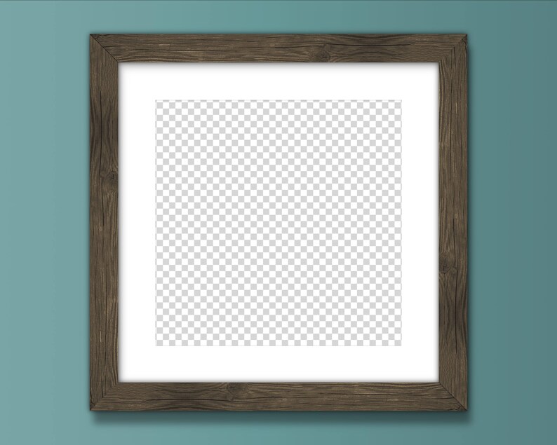 May include: A brown wooden picture frame with a white mount and a clear, transparent space for a photo or artwork.