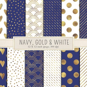Marine goud digitaal papier, koningsblauw, goudfolie, digitaal papier, scrapbook papier, achtergronden, commercieel gebruik, stippen, cirkels, harten, DOWNLOAD