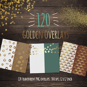 Guldöverlägg, guldöverlägg, guldmönster, metalliskt, ljusslingor, guldstoft, konfettikantar, bakgrunder, transparent, LADDA NER