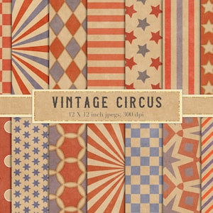 Vintage circus digital paper, retro circus, scrapbook paper, vintage circus, digital paper, sunburst, radial, harlequin, patterns, DOWNLOAD