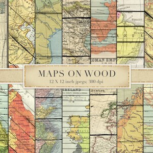 Vintage kaarten op hout, achtergronden, digitaal papier, plakboekpapier, hout, wereldkaarten, getextureerd, vintage, armoedig, oud, kaarten, Europa, DOWNLOAD