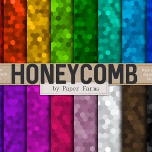 Honeycomb digital paper, honeycomb scrapbook paper, honeycomb backgrounds, honey patterns, rainbow, silver, red, orange, black, DOWNLOAD