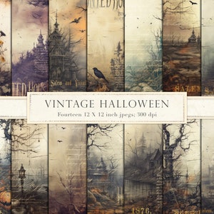 Éphémères d'Halloween, Halloween vintage, papiers numériques, paysage aride, scène d'halloween, arbres d'halloween, Salem, papier numérique, TÉLÉCHARGEMENT
