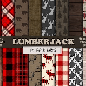 Lumberjack digital paper, lumberjack scrapbook paper, rustic digital paper, deer, forest, plaid, gingham, buffalo, wood, instant download