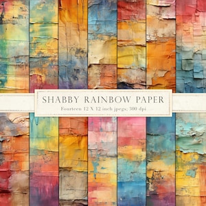 Texture di carta arcobaleno, carta digitale, arcobaleno squallido, carta scrapbook, diario spazzatura, gradiente arcobaleno, angosciato, strappato, strappato, DOWNLOAD