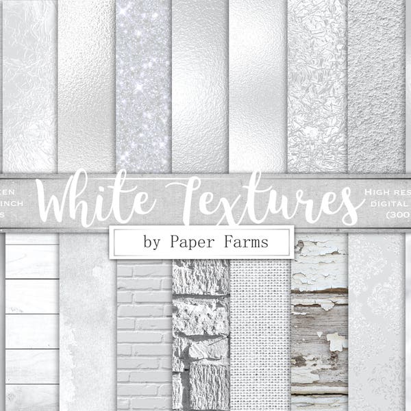 White digital paper, white textures, white backgrounds, white scrapbook paper, white wood, white brick, white foil, white paper, printable