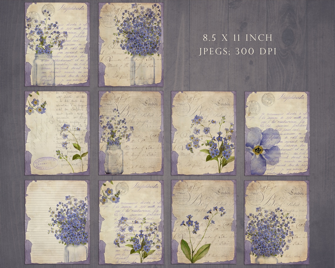 Forget-me-not Digital Paper Junk Journal Sheets Printable - Etsy