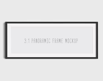 Panoramisch frame mockup, 3:1 frame mockup, landschap frame mockup, minimalistisch, zwart frame, mock-up, mock-up, mock-up, stock image, DOWNLOAD