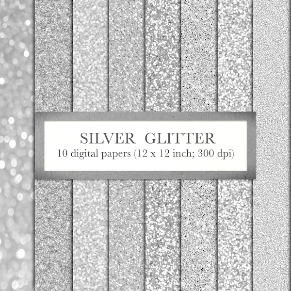 Silver glitter, digital paper, scrapbook paper, textures, backgrounds, grey, silver, glitter, sparkles, printable, fine glitter, DOWNLOAD