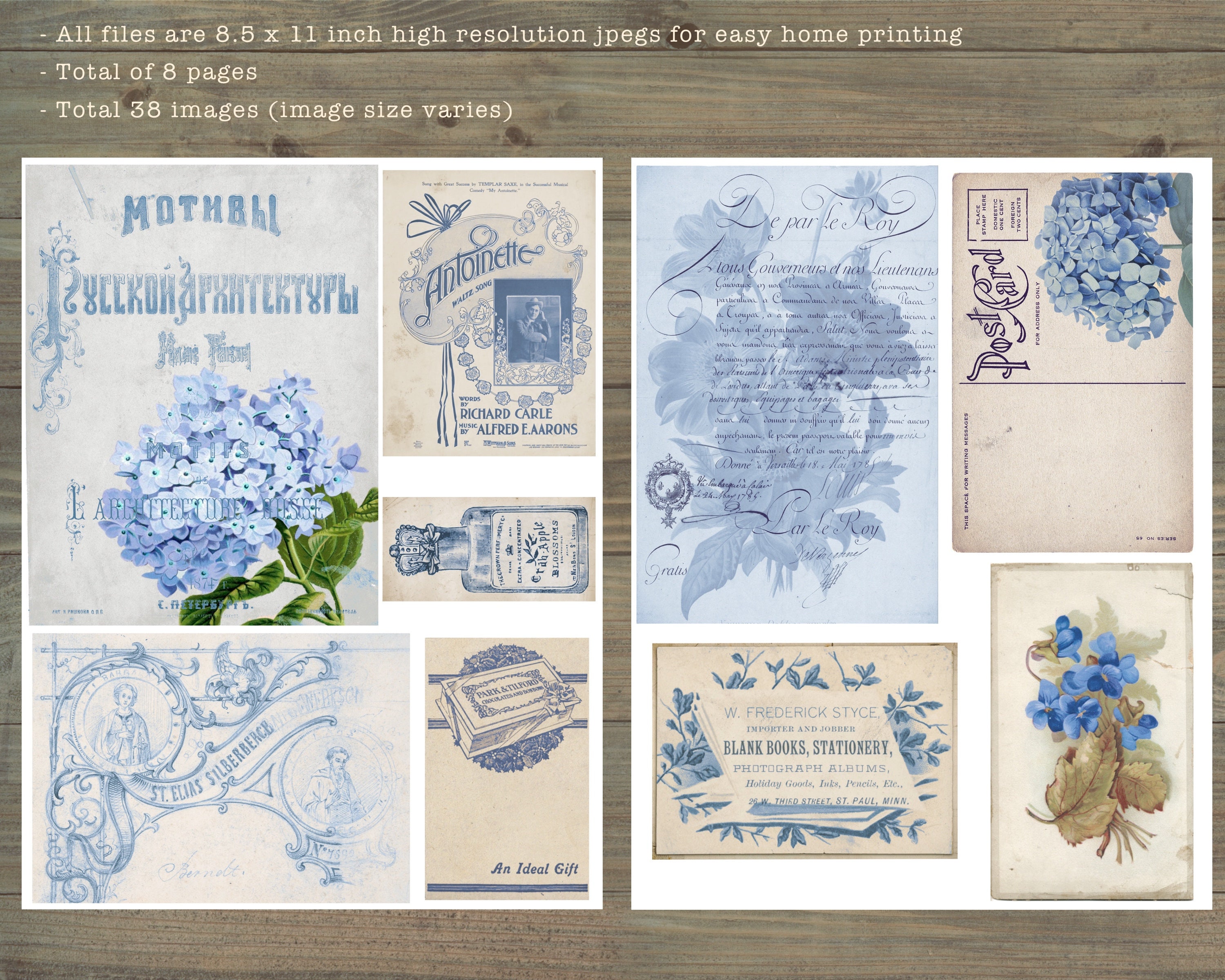Blue Junk Journal Kit Blue Ephemera Vintage Collage Sheets - Etsy
