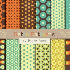 Papier cyfrowy retro, papier cyfrowy funky, papier cyfrowy z lat 70., papier do scrapbookingu retro, vintage, disco, wzory retro, natychmiastowe pobieranie