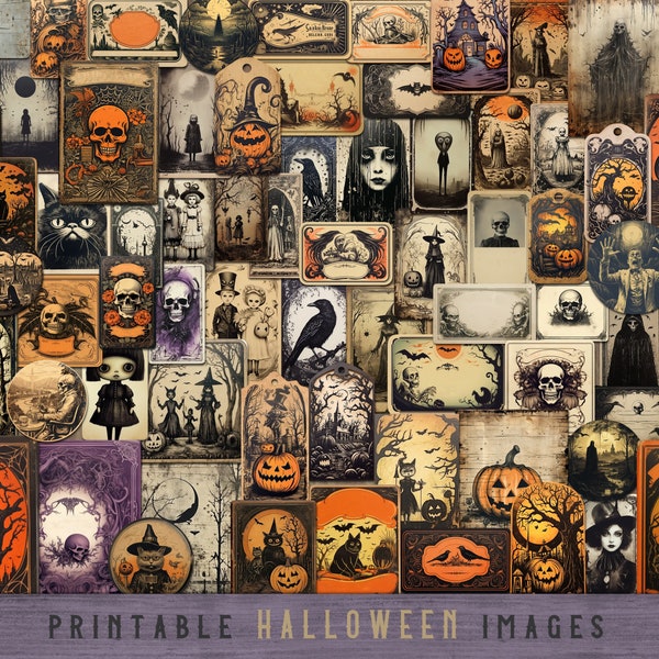 Printable Halloween ephemera, Halloween junk journal kit, Halloween ephemera bundle, vintage Halloween images, vintage witch, eye, DOWNLOAD