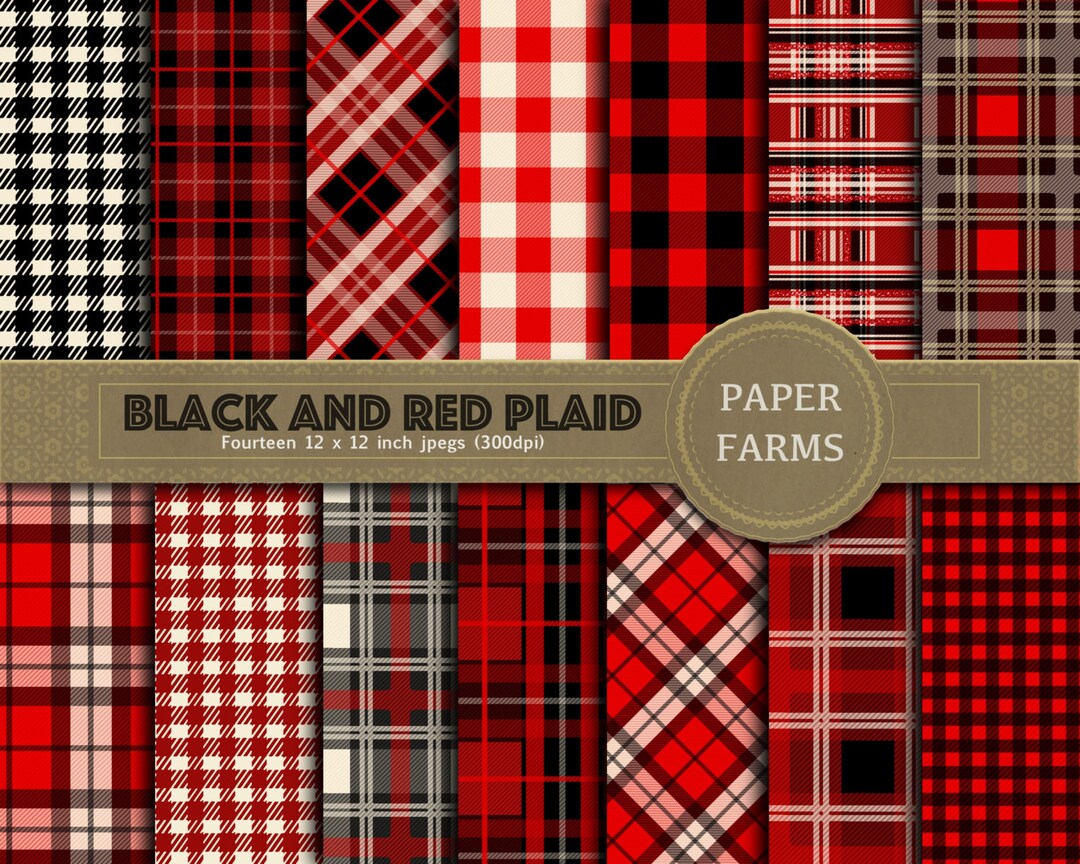 Red and Black Plaid Digital Paper, Lumberjack Plaid Digital Paper ...