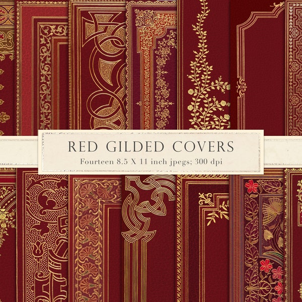 Red and gold book cover, journal cover, antique aged, gilded gold, digital paper, scrapbook paper, backgrounds, 8.5 x 11, crimson, DOWNLOAD