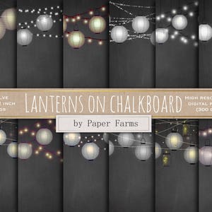 Paper lanterns digital paper, light strings digital paper, light strings scrapbook paper, chalkboard, lights, scrapbooking, digital download