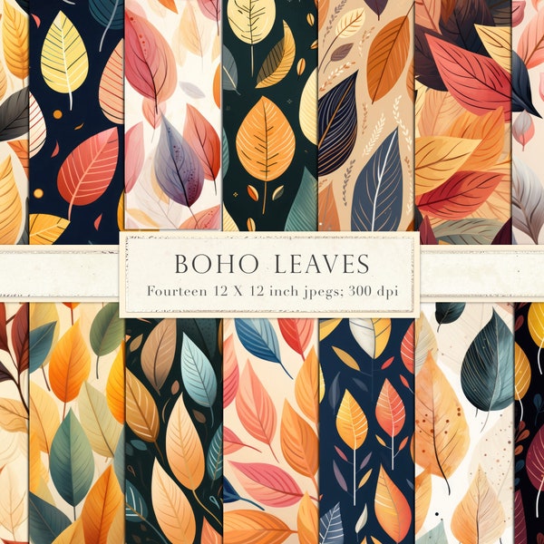 Boho leaves, digital paper, scrapbook paper, backgrounds, patterns, abstract leaves, leaf digital paper, fall leaves, modern, art, DOWNLOAD