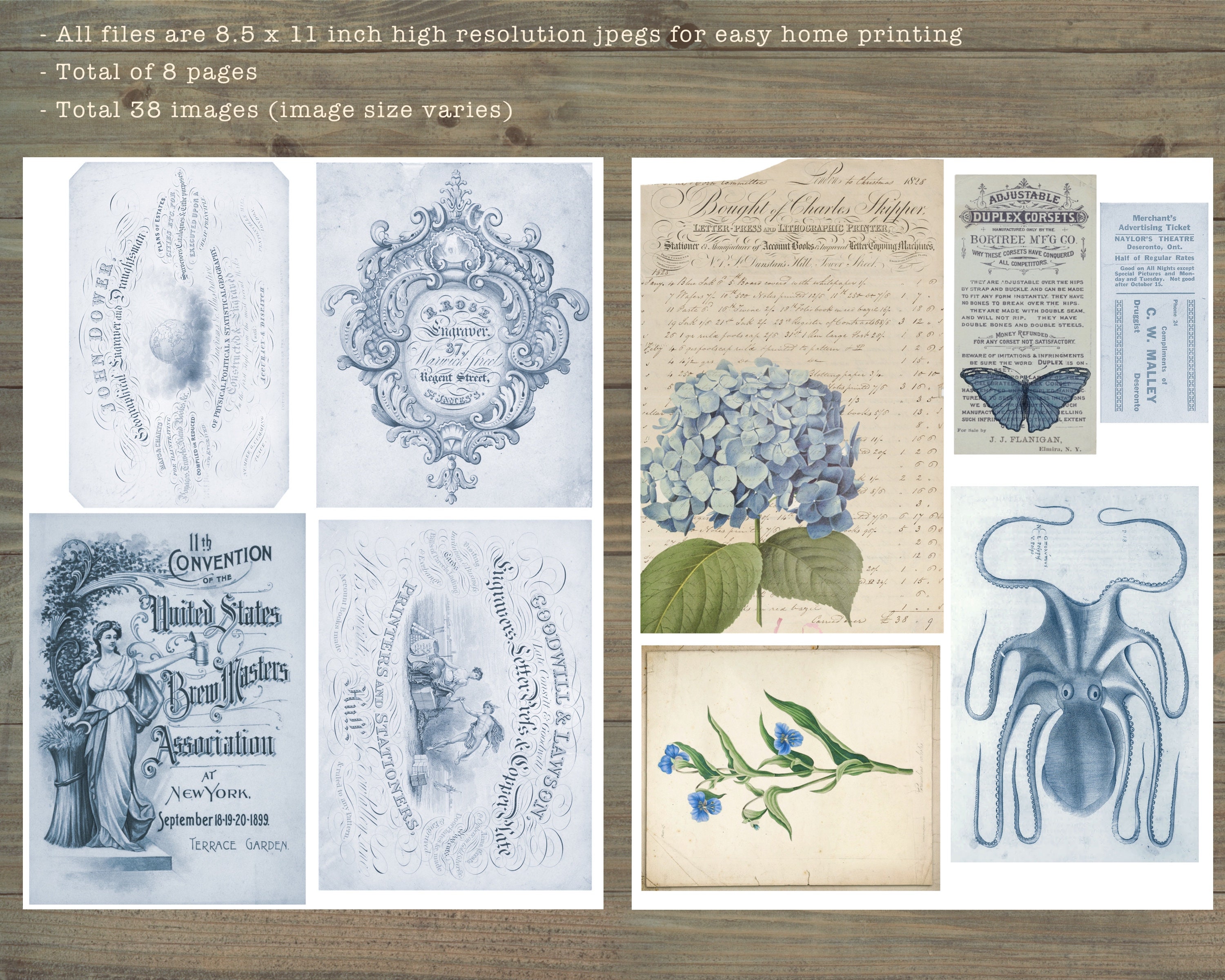 Blue Junk Journal Kit Blue Ephemera Vintage Collage Sheets - Etsy