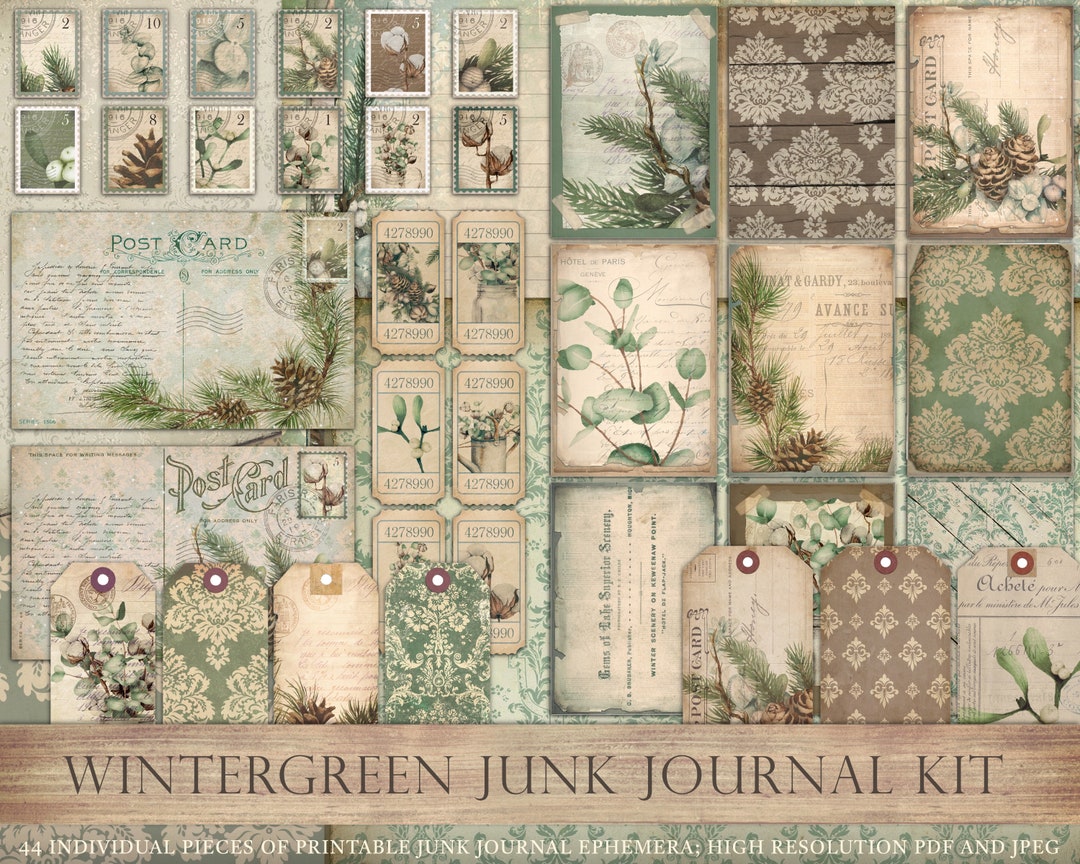 Wintergreen Junk Journal Kit, Printable Junk Journal Kit, Winter ...