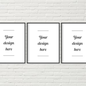 Three frame mockup, multiple, frame mockup, thin black frame, white brick wall, simple, minimalist, 8 x 10, 4 x 5, styled stock, DOWNLOAD