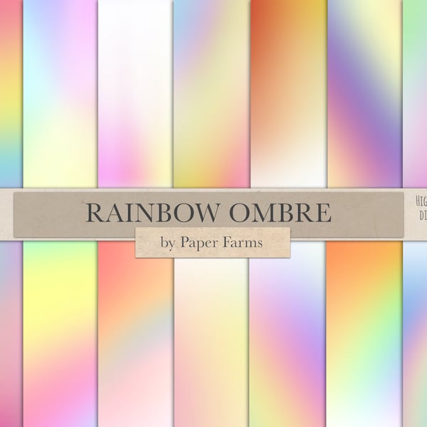 Ombre rainbow, rainbow ombre, digital paper, scrapbook paper, printable, commercial use, ombre, rainbow, multicolor, gradient, DOWNLOAD