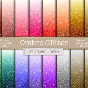 Papier numérique pailleté ombré, papier numérique ombré, ombre arc-en-ciel, or, argent, papier de scrapbooking, arrière-plans, usage commercial, téléchargement