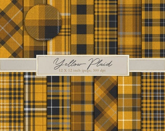 Żółta krata, żółty tartan, żółta gingham, czarny, papier cyfrowy, papier do scrapbookingu, drwal, kratka, szycie, realistyczny, POBIERZ
