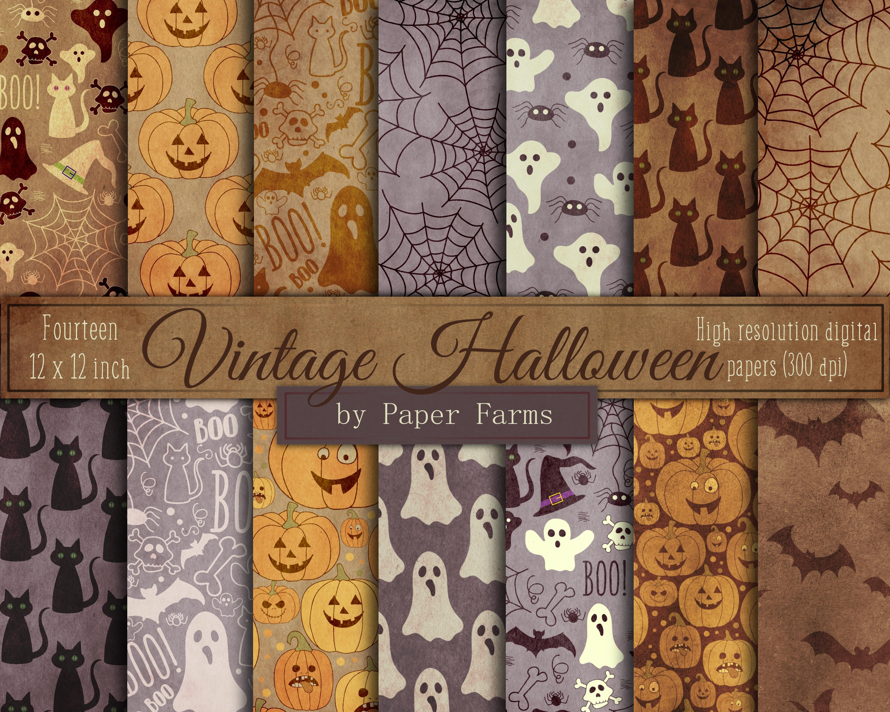 Vintage Halloween digital paper backgrounds scrapbook | Etsy