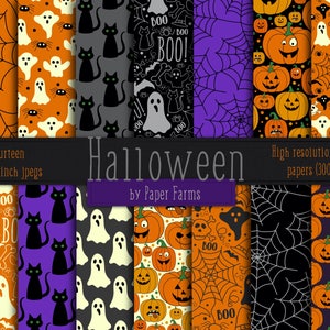 Halloween digital paper, halloween scrapbook paper, halloween backgrounds, halloween patterns, commercial use, ghosts, pumpkins, DOWNLOAD