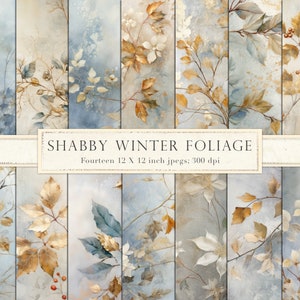 Winter gebladerte digitaal papier, winter gebladerte scrapbook papier, armoedige winter, winter grunge, junk journal, bladgoud, INSTANT DOWNLOAD