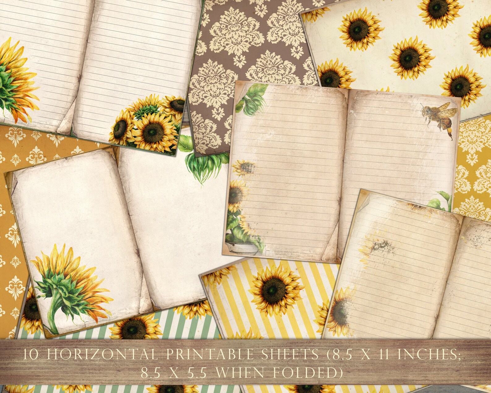 Sunflower Junk Journal Kit Sunflower Collage Sheets Spring Etsy